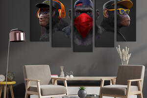 Модульная картина на холсте из пяти частей KIL Art Три обезьяны 137x85 см (M5_L_517)