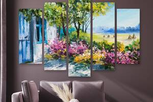 Модульная картина на холсте из пяти частей KIL Art Цветущий сад 112x68 см (M5_M_11)