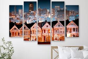 Модульная картина на холсте из пяти частей KIL Art Уютный район в Сан-Франциско 137x85 см (M51_L_260)