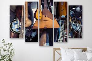 Модульная картина на холсте из пяти частей KIL Art В магазине музыкальных инструментов 112x68 см (M5_M_180)