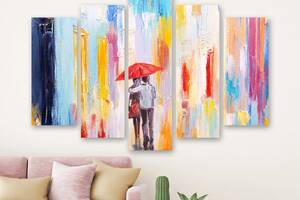 Модульна картина на полотні із п'яти частин KIL Art Закохана пара з парасолькою 187x119 см (M51_XL_91)