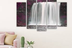 Модульна картина на полотні із п'яти частин KIL Art Водоспад та квіти 112x68 см (M5_M_516)