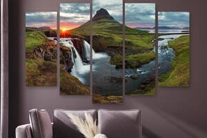 Модульная картина на холсте из пяти частей KIL Art Водопад в Исландии 137x85 см (M51_L_417)