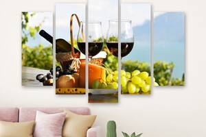 Модульна картина на полотні з п'яти частин KIL Art Вино та виноград 112x68 см (M5_M_136)