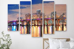 Модульная картина на холсте из пяти частей KIL Art Яркий мост в Майами 112x68 см (M5_M_275)
