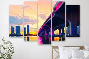 Модульная картина на холсте из пяти частей KIL Art Закат в Майами штат Флорида 137x85 см (M51_L_281)