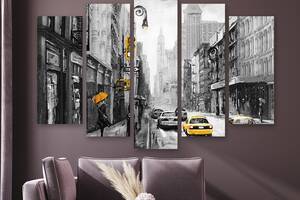Модульная картина на холсте из пяти частей KIL Art Жёлтое такси и серый Нью-Йорк 112x68 см (M5_M_15)