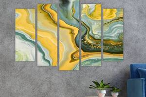 Модульная картина на холсте из пяти частей KIL Art Жёлтый мрамор с зелёными оттенками 112x68 см (M5_M_19)