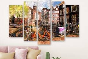 Модульная картина на холсте из пяти частей KIL Art Живописная панорама Амстердама 137x85 см (M51_L_351)