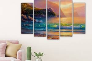 Модульна картина на полотні із п'яти частин KIL Art Мальовничий пляж 187x119 см (M51_XL_102)