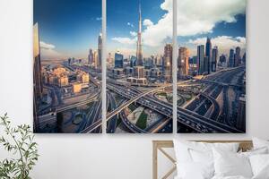 Модульная картина на холсте из трех частей KIL Art Автомагистрали в Дубаи 78x48 см (M3_M_497)