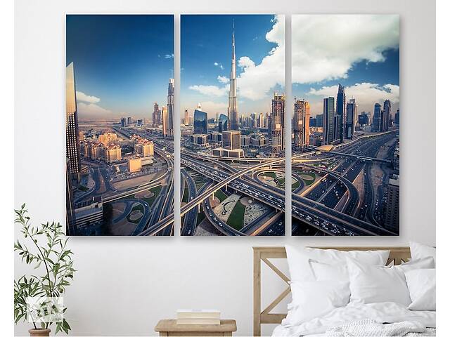 Модульна картина на полотні із трьох частин KIL Art Автомагістралі в Дубаї 78x48 см (M3_M_497)
