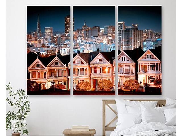 Модульная картина на холсте из трех частей KIL Art Дома в Сан-Франциско 78x48 см (M3_M_422)