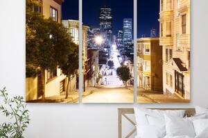 Модульная картина на холсте из трех частей KIL Art Ночь в Сан-Франциско 128x81 см (M3_L_490)