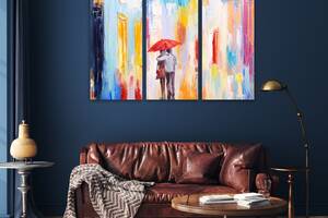 Модульная картина на холсте из трех частей KIL Art Пара под красным зонтиком 78x48 см (M3_M_270)