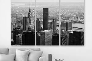 Модульная картина на холсте из трех частей KIL Art Панорама чёрно-белого Нью-Йорка 78x48 см (M3_M_454)