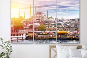 Модульная картина на холсте из трех частей KIL Art Панорама Стамбула 78x48 см (M3_M_477)
