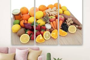 Модульна картина на полотні із трьох частин KIL Art Корисні фрукти та овочі 78x48 см (M3_M_311)