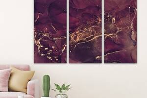 Модульна картина на полотні із трьох частин KIL Art Пурпурно-золотий мармур 128x81 см (M3_L_332)