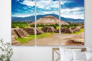 Модульная картина на холсте из трех частей KIL Art Пирамида Солнца и Луны Мексика 78x48 см (M3_M_464)