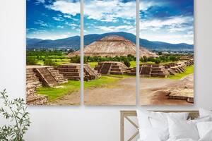 Модульна картина на полотні із трьох частин KIL Art Піраміда Сонця та Місяця Мексика 128x81 см (M3_L_464)