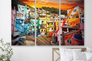 Модульна картина на полотні із трьох частин KIL Art Різнокольорові будинки Ріо 78x48 см (M3_M_415)