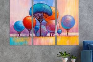 Модульная картина на холсте из трех частей KIL Art Разноцветные деревья 78x48 см (M3_M_574)