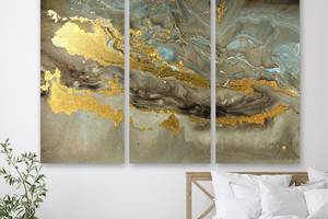Модульная картина на холсте из трех частей KIL Art Роскошная золотая мраморная поверхность 78x48 см (M3_M_339)