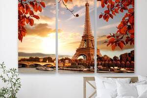 Модульная картина на холсте из трех частей KIL Art Романтическое настроение в Париже 78x48 см (M3_M_446)