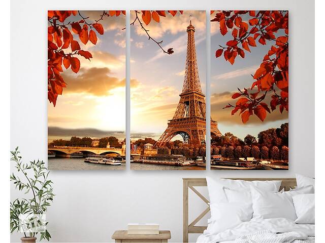 Модульная картина на холсте из трех частей KIL Art Романтическое настроение в Париже 78x48 см (M3_M_446)