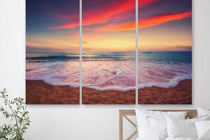 Модульна картина на полотні з трьох частин KIL Art Рожевий захід сонця на морі 128x81 см (M3_L_568)