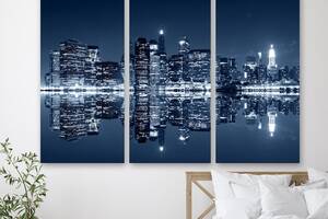 Модульная картина на холсте из трех частей KIL Art Светящийся ночной Нью-Йорк 128x81 см (M3_L_513)