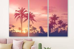 Модульная картина на холсте из трех частей KIL Art Вечернее солнце за пальмами 78x48 см (M3_M_620)