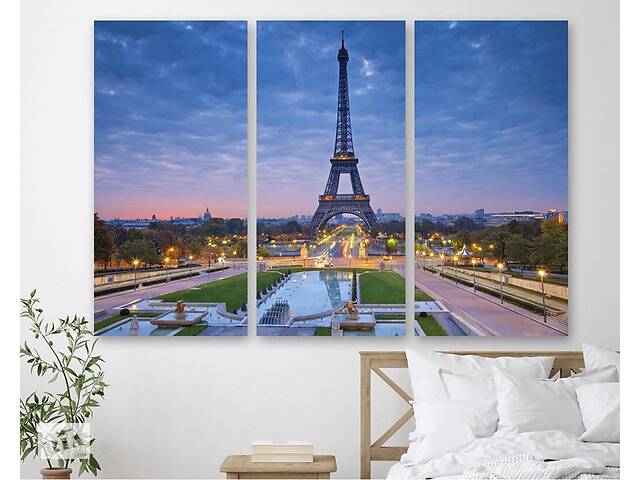 Модульная картина на холсте из трех частей KIL Art Вечерние огни Парижа 128x81 см (M3_L_489)