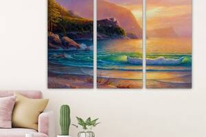 Модульная картина на холсте из трех частей KIL Art Волны на берегу моря 78x48 см (M3_M_268)