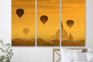 Модульная картина на холсте из трех частей KIL Art Воздушные шары на закате над Мьянмой 128x81 см (M3_L_521)