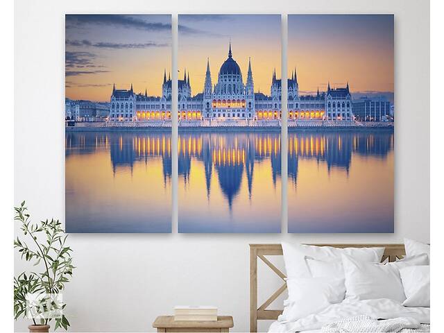 Модульна картина на полотні із трьох частин KIL Art Вид на Парламент у Будапешті 128x81 см (M3_L_551)
