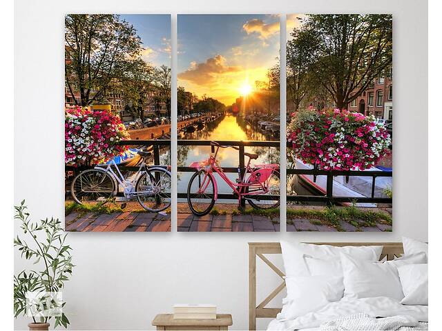 Модульная картина на холсте из трех частей KIL Art Закат в Амстердаме 78x48 см (M3_M_462)