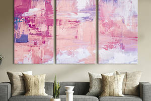 Модульная картина триптих на холсте KIL Art Абстракция розовое полотно 128x81 см (21-31)