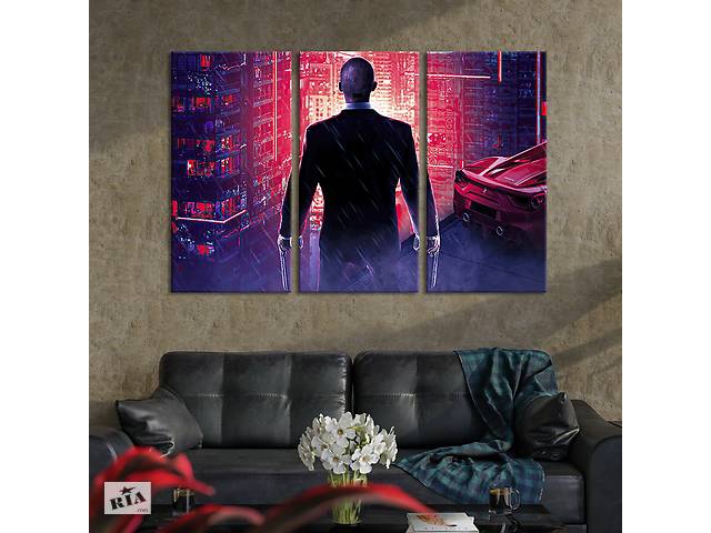 Модульная картина триптих на холсте KIL Art Агент 47 - герой игры Наёмный убийца 78x48 см (658-31)