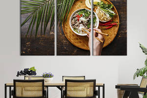 Модульная картина триптих на холсте KIL Art Азиатская еда и пальмовый лист 128x81 см (305-31)