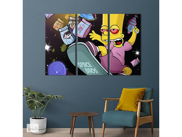 Модульная картина триптих на холсте KIL Art Bart Simpson 128x81 см (686-31)