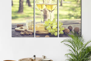 Модульная картина триптих на холсте KIL Art Белое вино и сыр 128x81 см (298-31)