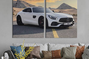 Модульная картина триптих на холсте KIL Art Белый Mercedes-Benz 78x48 см (126-31)