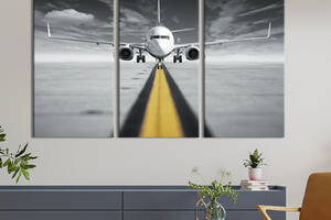 Модульная картина триптих на холсте KIL Art Белый самолёт 128x81 см (109-31)