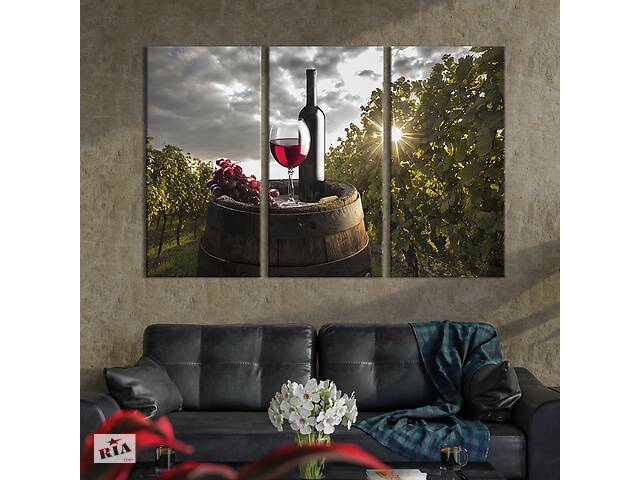 Модульная картина триптих на холсте KIL Art Бочка с красным вином 156x100 см (281-31)