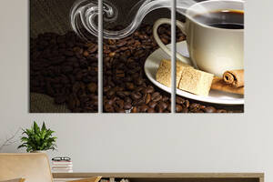 Модульная картина триптих на холсте KIL Art Чашечка ароматного кофе 128x81 см (274-31)