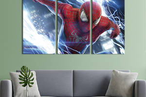 Модульная картина триптих на холсте KIL Art Человек-паук и молнии Электро 78x48 см (674-31)