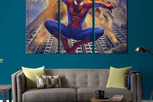 Модульная картина триптих на холсте KIL Art Человек-паук в прыжке 78x48 см (744-31)