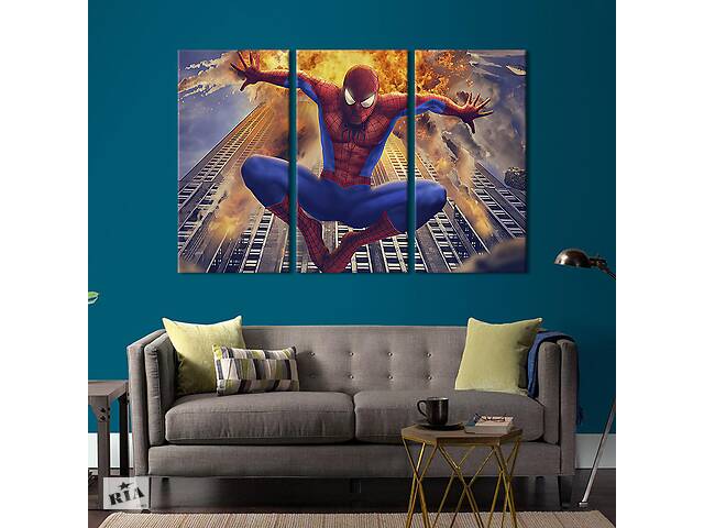 Модульная картина триптих на холсте KIL Art Человек-паук в прыжке 78x48 см (744-31)